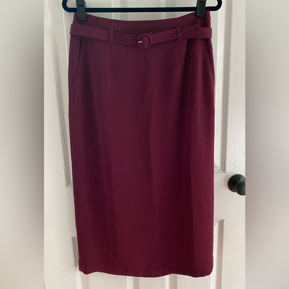 Boden Christina Belted Midi Skirt Ruby Ring US 8 Maroon Burgundy Wine NWT